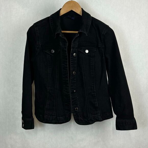 Charter Club Jackets & Blazers - Charter Club Denim Jean Jacket Black Womens Sz Large Petite Button Front Casual